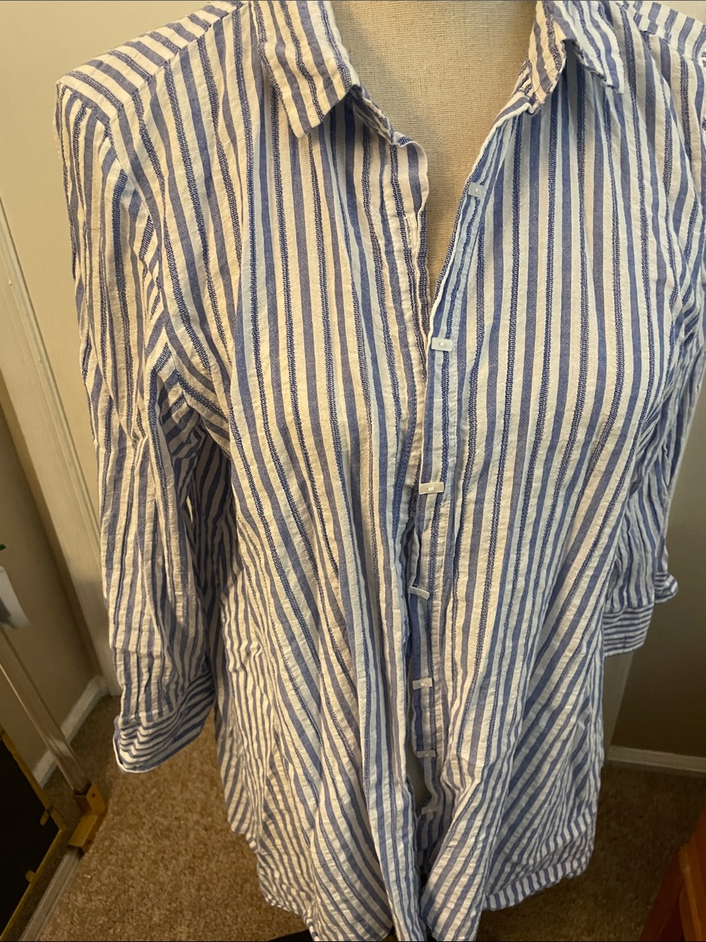 Habitat Blue and White Striped womens Casual Button-down. Can be worn as jacket